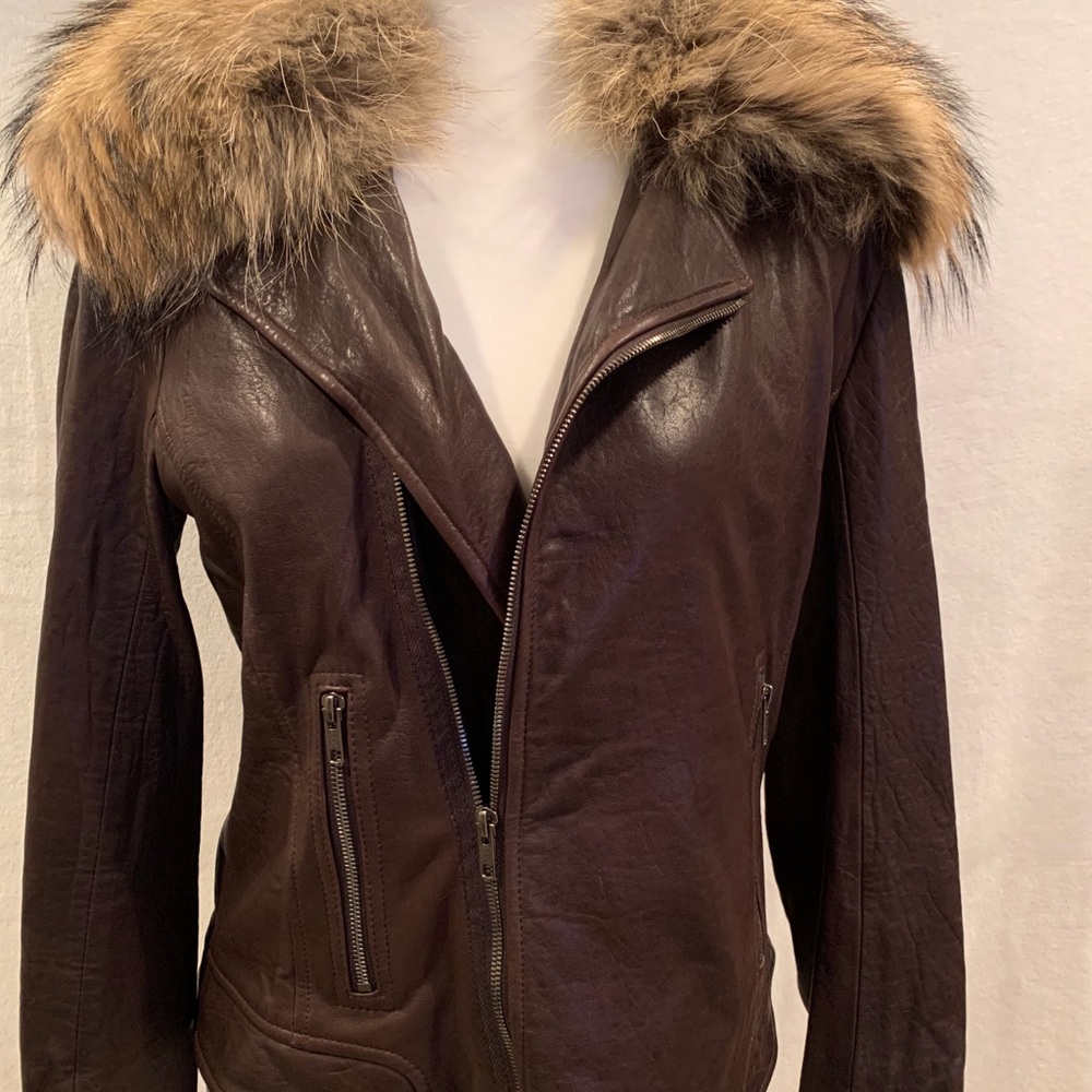 Jacket, leather, NWT, leather moto jacket. Removable fur collar - Picture 5 of 15